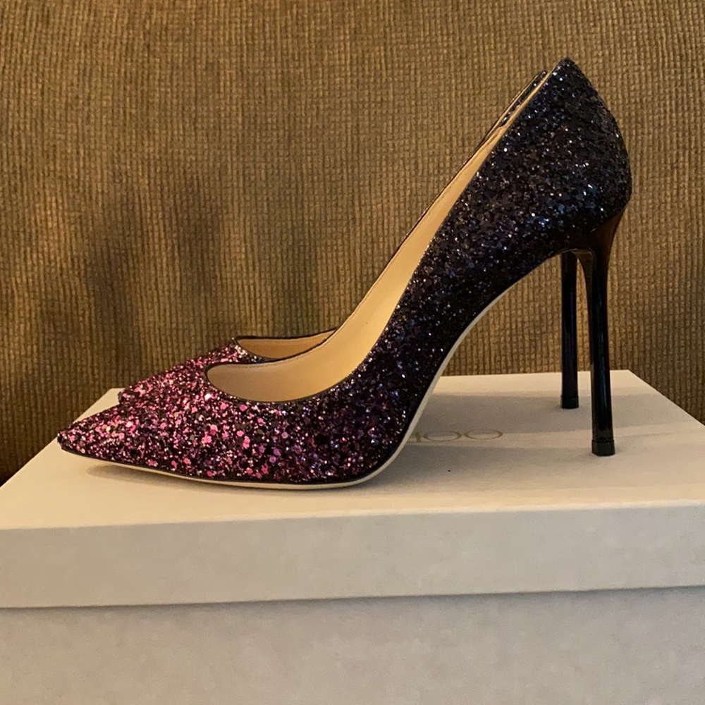Brand New jimmy choo romy 100 pink/black glitter